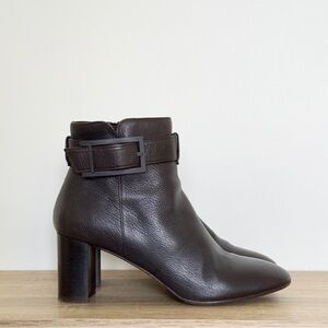 Aquatalia Vanie Buckle Leather Block Heel Booties In Espresso